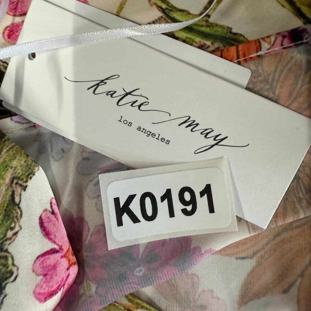 Katie Mae Tara Dress XL Pink Daisy Floral Print Maxi Dress Satin Gown MSRP $298 - Picture 13 of 14